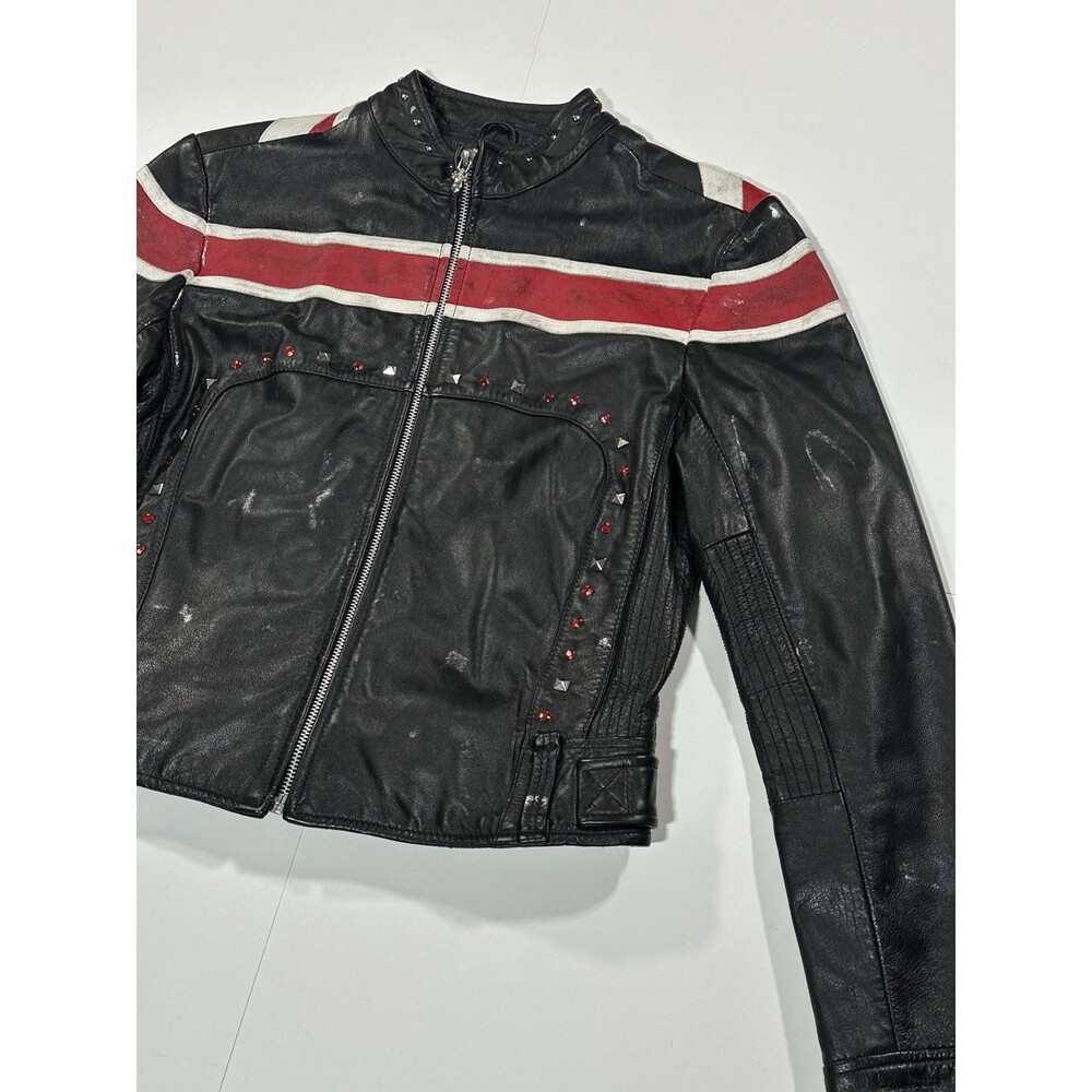 Wilson’s Leather Def Leppard Jacket Women’s Medium Studded Distressed Black Zip - Picture 10 of 15